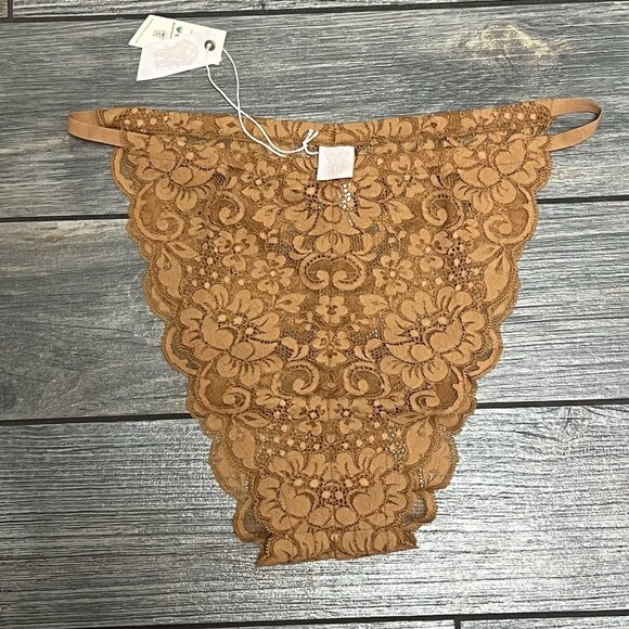 NWT Free People x WE ARE HAH Chase Me Down Panty XS X-Small Brown Sugar Lace - Picture 1 of 15